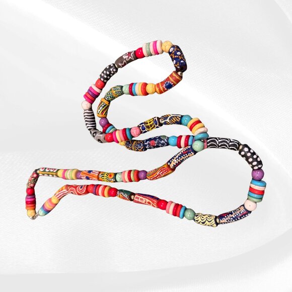 🌈 STUNNING Rainbow African Trade Bead Necklace - Handmade Boho Statement Piece! - Picture 11 of 11